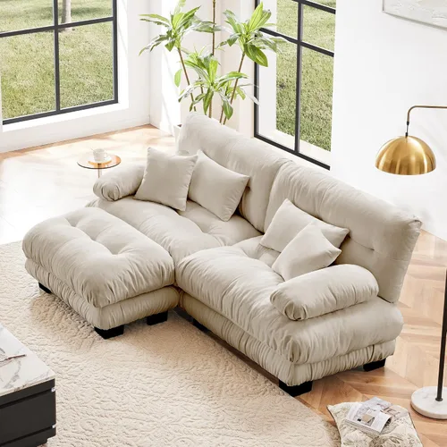 Vista 109 de Otomana beige para sofá modular modular, sofá individual, asiento otomano para sofá modular convertible, sofás de terciopelo para sala de estar