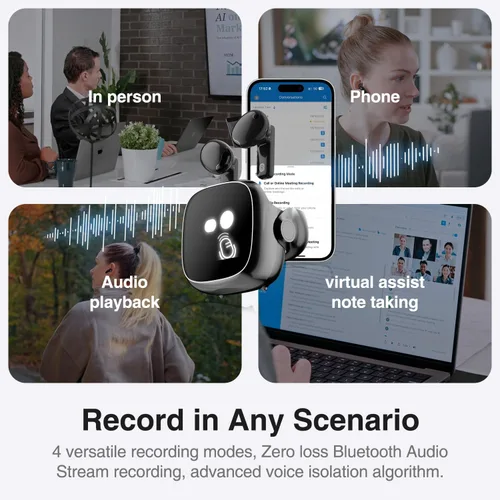 Vista 4 de Auriculares OSO AI con integración de ChatGPT y Claude, auriculares inteligentes inalámbricos Bluetooth con grabadora y asistente de reuniones