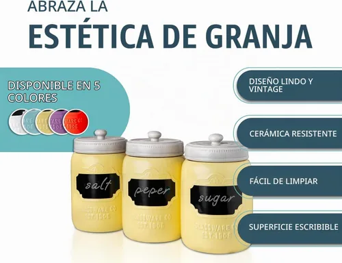 Vista 2 de Comfify Juego de 3 botes de cerámica con tapas herméticas amarillas