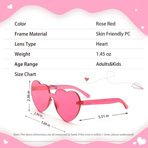 Vista 2 de 2 lentes de sol con forma de corazón para mujer, de gran tamaño, sin marco, divertidos lentes de sol para recuerdos de fiesta
