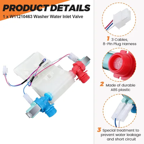 Vista 2 de UPGRADE W11101906 W11210463 - Válvula de entrada de agua para lavadora Whirlpool Amana Maytag, para W10701461 W10869803 W10883458 W11038696