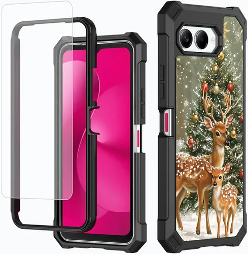Vista 23 de Funda para T-Mobile Revvl 7 de 6.6 pulgadas con protector de pantalla, policarbonato duro de doble capa resistente y TPU suave a prueba de golpes