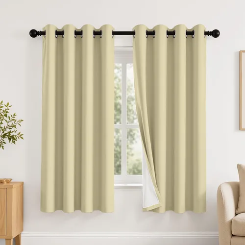 Vista 103 de 2 paneles de cortinas 100% opacas, de peso medio, con aislamiento térmico y ojales para dormitorio, sala de estar, tratamiento de ventana