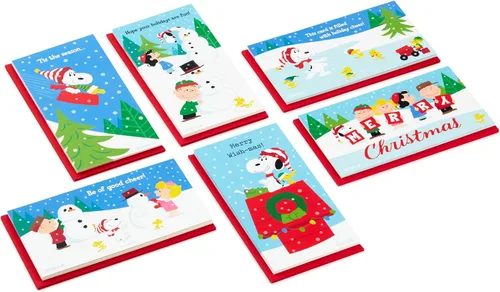 Vista 3 de Hallmark Peanuts - Juego de tarjeteros o portamonedas de Navidad, Charlie Brown y Snoopy (36 tarjetas con sobres)