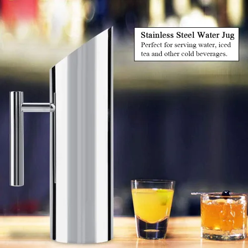 Vista 3 de Jarra de agua de acero inoxidable con protector de hielo, jarra de bebida fría, herramienta de servicio de hotel para el hogar (1.5L)