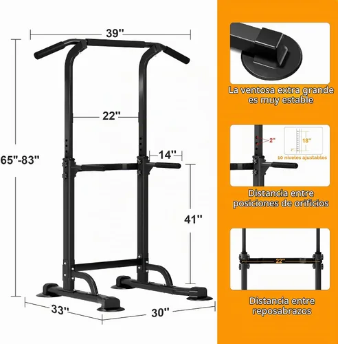 Vista 4 de DlandHome Power Tower Pull Up Bar Dip Station,Adjustable Height Dip Stand Multi-Function Fitness Equipment for Strength Training Home Gym,Stable