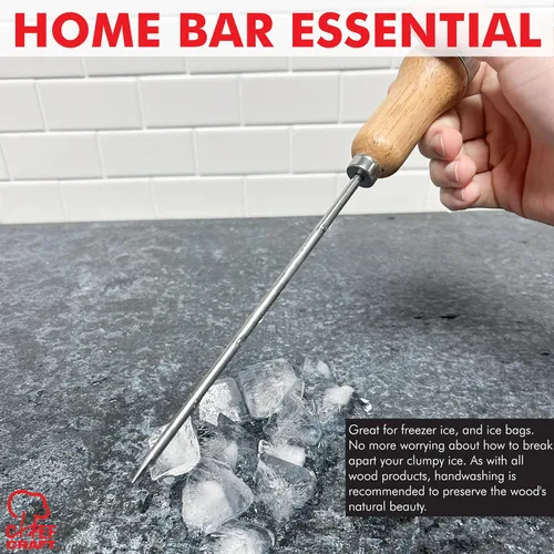 Vista 4 de Chef Craft - Seleccione palillo de hielo con mango de madera, herramienta para romper hielo de acero chapado con mango de madera, hoja de 10