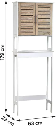 Vista 3 de TENDANCE Armario de almacenamiento sobre el inodoro con puertas dobles y estante abierto, gabinete de almacenamiento de baño que ahorra espacio