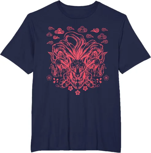 Vista 47 de Camiseta de anime japonés Nine Tails Fox Kitsune, Negro