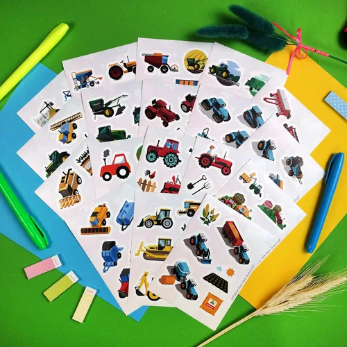 Vista 3 de BulbaCraft 100 calcomanías y calcomanías de tractor, suministros de fiesta de cumpleaños de tractor, regalos para mujeres y hombres Pegatinas