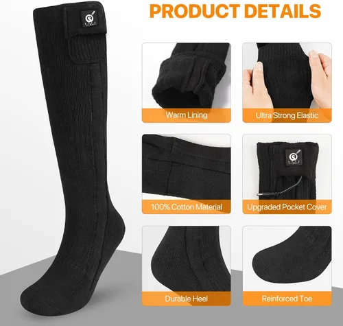 Vista 5 de SNOW DEER Heated Socks for Men and Women, Rechargeable Heated Ski Socks Negro