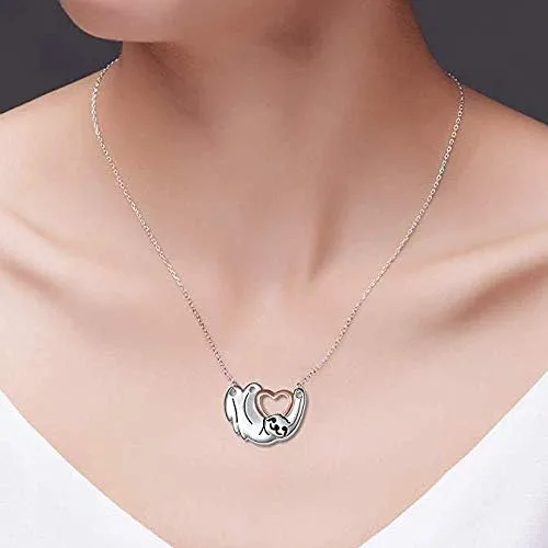Vista 3 de Long tiantian Collar de perezoso de plata para niñas, lindos regalos de perezoso de animales, perezoso de peluche, colgante de corazón, joyería