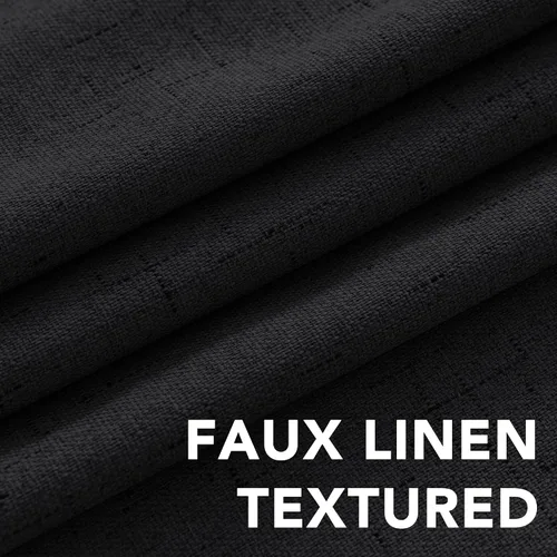Vista 4 de H.VERSAILTEX Cortinas 100% opacas con aislamiento térmico, texturizadas, de lino, con bloqueo completo de calor y luz, para sala de estar y Negro