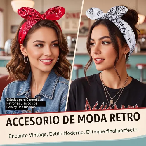 Vista 3 de Hicarer 2 diademas tipo bandana para mujeres y niñas, rojo, blanco