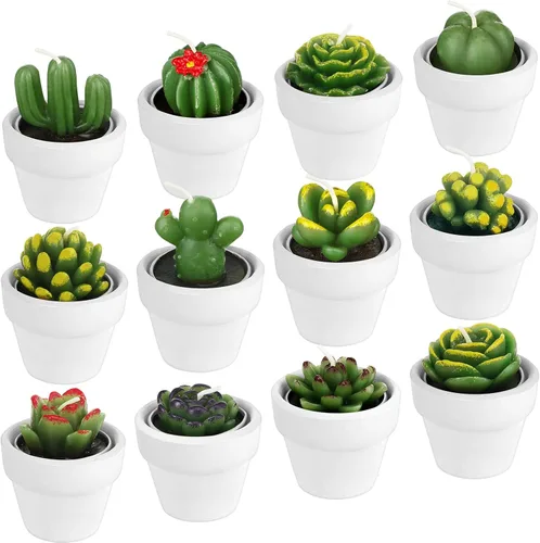 Vista 8 de 12 Piezas Velas de Suculentas Novedosas Hechas a Mano Velas de Té de Cactus Delicadas y Elegantes Velas de Plantas Mini Velas de Cactus