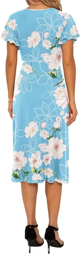 Vista 5 de GRECERELLE Vestido de primavera y verano para mujer casual con volantes manga cortalarga con cuello en V