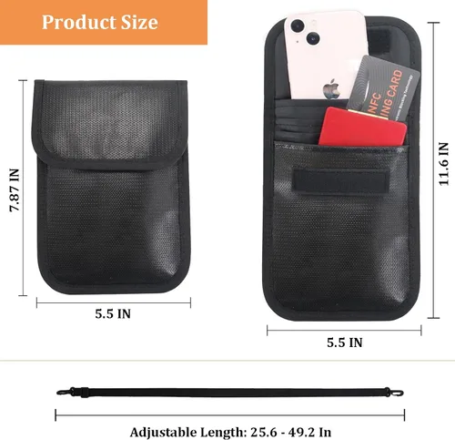 Vista 6 de Cartera de viaje para el cuello con bloqueo RFID, bolsas Faraday, soporte para pasaporte, bolsa para el cuello ignífuga e impermeable, mantiene tu