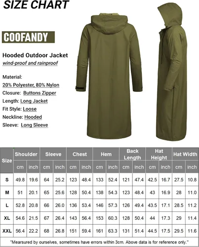 Vista 6 de COOFANDY Chaqueta impermeable para hombre con capucha, impermeable, ligera, activa, larga