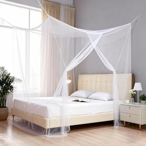 Vista 10 de Mosquitera de 4 esquinas para cama, cortinas de red de dosel de tamaño individual Ultra Fine Mosquitero Bug Protection Net for Bedroom Patio