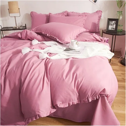 Vista 3 de Cama, Color sólido Dormitorio Juego de ropa de cama compatible con Queen Matrimonial Cama Doble Edredón Funda de Edredón Funda de Almohada Sábanas