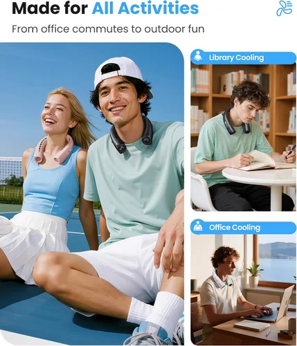 Vista 7 de Gaiatop Ventilador de cuello portátil, flujo de aire turbo de refrigeración envolvente de 360°, 0 a 100 velocidades, hasta 12.5 horas de duración