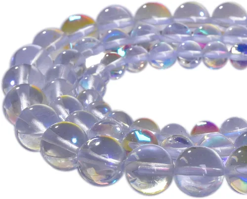 Vista 9 de 48 piedras preciosas redondas de ángel azul Aura de 0.315 pulgadas (0.315 in) pulidas, cuentas sueltas de piedra lisa suelta de cuarzo para hacer