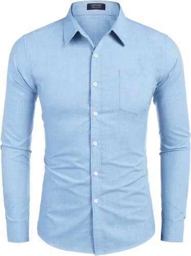 Vista 2 de COOFANDY Men's Casual Button Down Shirt Long Sleeve Linen Chambray Shirt