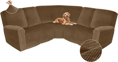 Vista 585 de Arfntevss Fundas de sofá seccional reclinable de terciopelo, Funda de sofá seccional de esquina para sofá reclinable, Funda elástica suave