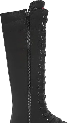 Vista 7 de Momuk - Botas de moda con cordones por encima de la rodilla para mujer, de lona, con cremallera, para niñas, zapatos escolares elegantes