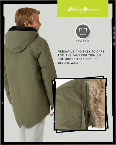Vista 5 de Eddie Bauer Abrigo de invierno para niños, chaqueta parka impermeable con capucha de piel sintética (3-20)