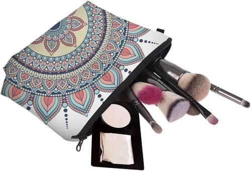 Vista 5 de Deanfun - Bolsa de maquillaje impermeable con diseño de mandala y flores, impermeable, espaciosa, cosmetiquera, bolsa de viaje ideal como regalo