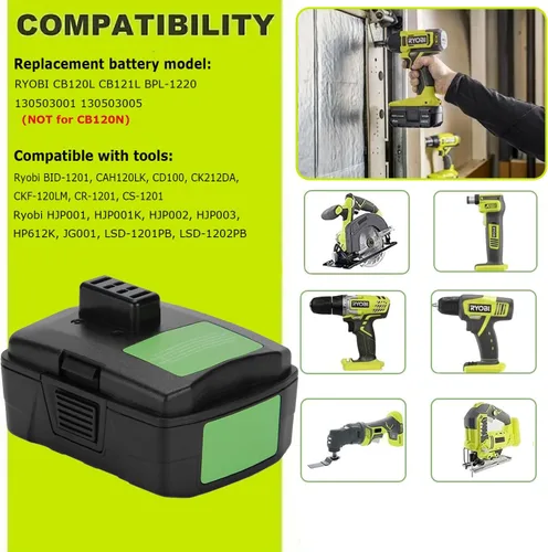 Vista 2 de Batería de 12V 3.0Ah compatible con RYOBI CB120L CB121L BPL-1220 130503001 130503005 BS12CA BID-1201 CAH120LK CD100 BID-1201, para batería RYOBI