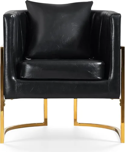 Vista 7 de Silla moderna de cuero, sillón tapizado de mediados de siglo con almohada para sala de estar, cómoda silla de tocador individual con patas doradas