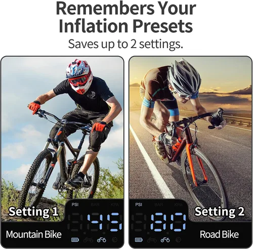Vista 7 de Mini bomba de bicicleta con manómetro, bomba eléctrica de bicicleta de 120 PSI, bomba de aire recargable para bicicleta portátil, parada automática
