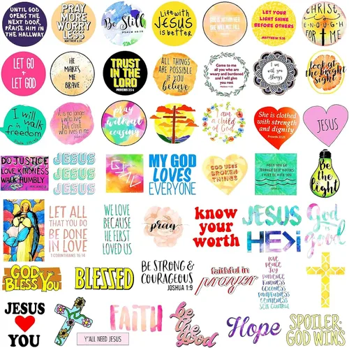 Vista 2 de 220 calcomanías inspiradoras con versículo bíblico cristiano de Jesús Vinly - Calcomanías impermeables de fe religiosa para botella de agua