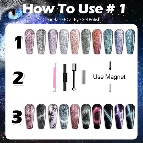Vista 6 de Clara Colors Esmalte de uñas magnético – Kit de esmalte de gel de ojo de gato de 20 colores, esmalte de uñas holográfico con purpurina de ojo
