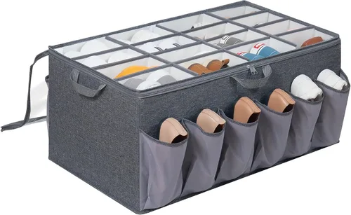 Vista 12 de Organizador de zapatos para armario, solución de almacenamiento de zapatos con cubierta transparente y separadores ajustables, caja de zapatos