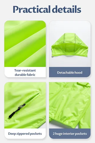 Vista 7 de CREATMO US Chaqueta impermeable plegable para hombre con capucha extraíble