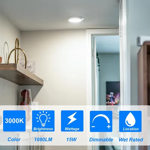 Vista 3 de Vivio Lighting Paquete de 2 luces LED de disco de 5/6 pulgadas, superficie regulable, montaje empotrado, luz de techo para cocina, sala de estar