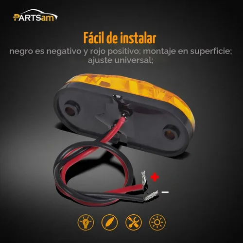 Vista 5 de Partsam 4 piezas de 2.5 pulgadas de lente ámbar ovalada, 2 diodos LED para luz lateral de gálibo de camión y remolque