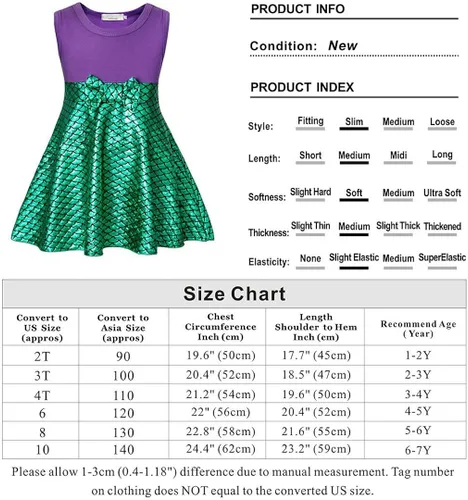 Vista 7 de Jurebecia Disfraz de sirena para niñas vestido de princesa con diadema de lazo