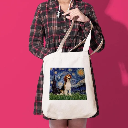 Vista 3 de CafePress Starry NightBeagle - Bolsa de lona natural bolsa de compras reutilizable