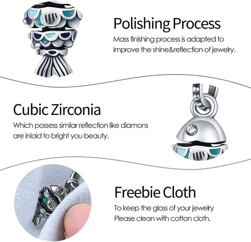Vista 4 de Pandach Dijes de plata de ley 925 para pulsera y collar, colgante con piedras de circonita cúbica 5A, cuentas de joyería, regalos para mujeres