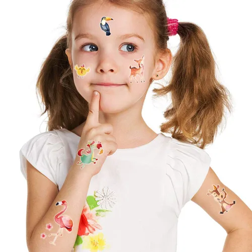 Vista 7 de Konsait 24 hojas de tatuajes temporales de animales para niños (más de 230 unidades), tatuajes falsos de animales marinos de la selva del zoológico
