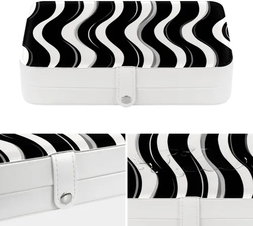 Vista 4 de PU Leather Jewelry Box, Portable Organizer for Women Girls, Travel Case Display Storage Holder for Rings Earrings Necklaces - Black and White Retro