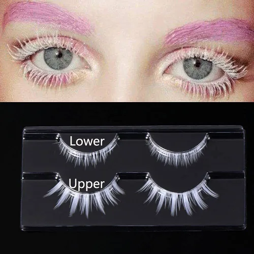 Vista 2 de Pestañas Postizas Blancas de Halloween Herramientas de Extensión de Pestañas Blancas para Ojos Anime Cosplay Maquillaje de Aspecto Natural Pestañas