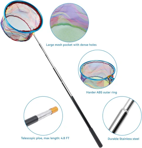 Vista 2 de 2PCS Fishing Net with Bucket, Telescopic Fishing Landing Net, Collapsible Youth Sand Bucket, Youth Fish Butterfly Catching for Freshwater Saltwater