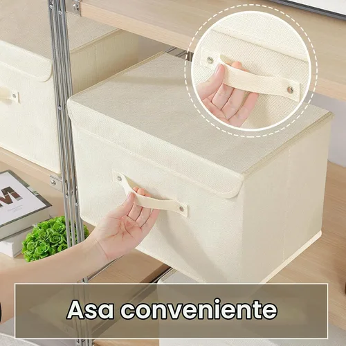 Vista 6 de Cestas de almacenamiento de tela con asas, color beige, 10.2 x 7.9