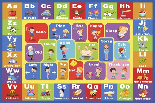 Vista 8 de HUAHOO Alfombra de juego para niños, alfombra de juego educativa y divertida, alfombra de juego ABC con formas de animales, aprendizaje y formas