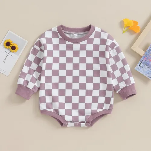 Vista 2 de Karuedoo Sudadera a cuadros para bebé niño y niña, mameluco de gran tamaño, manga larga, con burbujas, ropa neutra para otoño